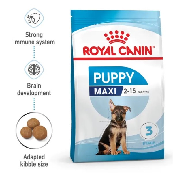 Royal Canin Maxi Puppy - Пълноценна суха храна за подрастващи кученца от 2- до 15-месечна възраст от едри породи